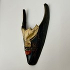 Bali Carved Wood Zebra Fabric Wall Mask Indonesia Safari Folk Art Red 9  90s Vtg