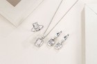 925 Sterling Silver Square White Crystal Necklace Earrings Ring Jewelry Set Gift