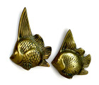 Pair Vintage Mid-century Brass Angel Fish Figurines  5-3 4    3-3 4  Tall