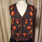 Vintage Style Brown Floral Embroidered Vest Folk Cottagecore Grandpa Sweater