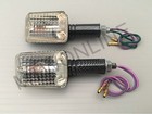 Motorcycle Mini Indicators Carbon Body Clear Lens Long Stem 1 Pair