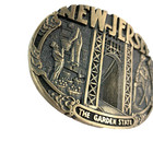 Vintage New Jersey The Garden State Adm Brass Oval Metal Belt Buckle