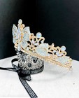 Crystal Crown Tiara  Vintage Gold Crown  Blue Bow Tiara  Bridal Crystal Tiara