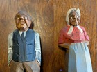 Antique Vintage Wood Couple Hand Carved Folk Art Unique Decor Ma Pa Old Lady Man