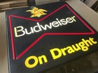 Vintage Budweiser Beer Light Up Bar Sign On Draught 18x18 Pull String 1980s