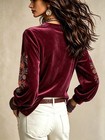 Women s Floral Print Notch V-neck Long Sleeve T-shirt