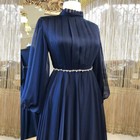 Navy Blue Muslim Chiffon Formal Prom Evening Dress Long Sleeve Women Party Gowns