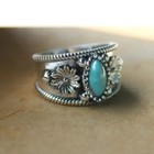 Boho 925 Sterling Silver Elegant Charms Vintage Turquoise Charms Ring Size 8