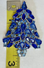 Crystal Rhinestone Christmas Tree Brooch Pin Glass Vintage Royal Blue Holiday