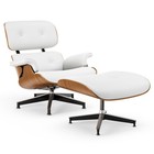 New Vintage Eams Chaise Lounge Chair And Ottoman White Leather Armchair Recliner