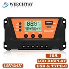 10a Solar Panel Battery Charge Controller 12v 24v Lcd Auto Regulator Usb Type-c