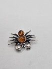 Vintage Sterling Silver Amber Cabochon Crab Small Pin Brooch