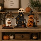 3pc Halloween Decor Set Haunted House Ghost Pumpkin Tabletop Statue Centerpiece
