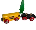 Vintage Brio Train Car Set Of 3 Black Yellow Yellow Wooden Trains And Green Tree