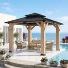 10 x10 outdoor Hardtop Wood Gazebo With Cedar Frame galvanized Steel Double Roof