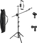 Mic Stand Microphone Floor Boom With Tablet Phone Holder Height Adjustable Clips