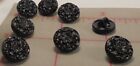 12 Vintage Glass Buttons Jet Black Color Flower Design Czechoslovakia 1 2   55