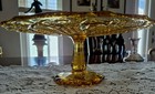Very Rare L e  Smith Amber Quintec Pattern Pedestal Cake Plate Stunning Euc