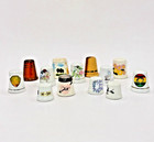 Vtg Lot Of 13 Thimbles  Wood   Porcelain  Birds  Floral  Jamaica  Alabama Wooden