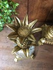 Vtg Candle Holders Baldwind Pineapple Mcm Hollywood Gold Metal   Glass 2 Pc Set
