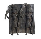  3877 Vintage Large African Benin Bronze Plaque W  Warriors 18 25  H