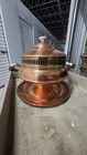 Vintage Hammered Copper Chafing Dish Tureen Brass Delft Porcelain Handles 12 