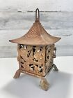 Vintage Cast Iron Pagoda Candle Holder Lantern   Hummingbirds