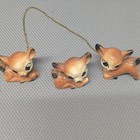 Vintage Ceramic Deer Family Figurines Set Of 3 Chain Linked Fawn Big Eye Kitsch