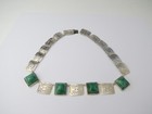 Vtg Green Glass Art Deco 1940s Sterling Silver Panel Link Necklace Choker 15 