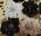 Embroidered Applique Hand Sewn Layered Flowers 2 1 8  Glass Beads 1pc