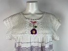 Mexican Huipil Embroidered Lace Floral Hand Stitched Vintage Top Large 38  Bust
