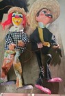 Two  Vintage Marionettes String Puppets Folk Art Puppet  older mexico clown  Two