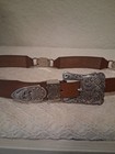 Olga Santini Genuine Leather Belt M Brown Embellished Floral Rodeo Buckle