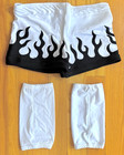 Mens Pro Wrestling Gear White Biker Shorts Black Flames W  Knee Covers Sz L