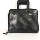 Scully 3 Ring Binder Black Woven Leather Organizer Planner Case Drop Handle 13 