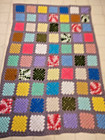 Vintage Crocheted Granny Square Throw Lap Blanket Handmade Multicolor Boho 61x42