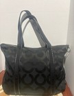 Coach Poppy Tote Black Signature Logo Bag Silver Hardware Red Lining Charm