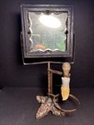 Vtg Antique Tilt Mirror Shaving Stand Pie Crust Edge Cast Base Brush Swivel Hold