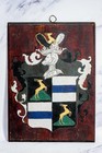 Heraldic Coat Of Arms Antique Plaque Hand-made Painted Wood Armorial