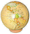 Vintage Hand Held 1970 s Mini Yellow  World Globe 4  Diameter Very Detailed Euc