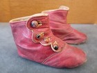 Antique Victorian Red Leather Baby Shoes Boots With Side Buttons 
