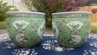 Antique 19th Century Pair Of Chinese Canton Famille Verte Jardinieres Bowl Lot