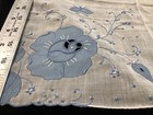 Sf183    vintage Bridal Blue Madeira Hand Embroidery Roses Wedding Handkerchief