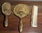 Vintage Gold Tone 3 Piece Vanity Set Hand Mirror Brush Comb Read