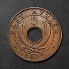1957 Kn British East Africa 5 Cents  Free Shipping 