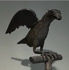 Antique 19thc Bronze American Falcon Flagpole Flag Topper Sculpture W wood Base