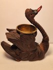 Old German Black Forest Wood Carved Swan Dish With Articulated Neck   Glass Eyes