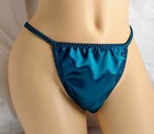 Teal Satin Thong String Bikini Panties 