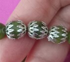 Green Connemara Marble Bead Bracelet sterling Silver Filled Irish Claddagh Charm