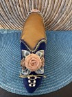 Vtg Victorian Style Blue Velvet Slipper Shoe Pin Cushion Novelty New No Box